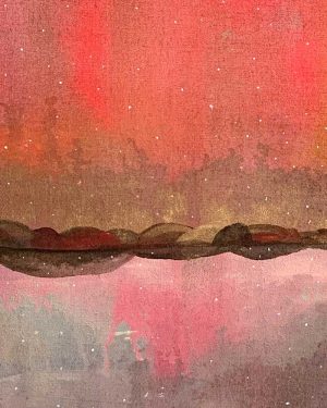 Artwork by Ingrid Daniell - Contemporary Artist - Acrylic and oil painting - Wild dawn symphony echoes across the bay