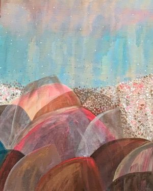 Artwork by Ingrid Daniell - Contemporary Artist - Acrylic and oil painting - In awe on the edge of the lagoon, shells drift in time