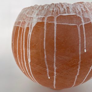Katarina Wells - ceramic sculpture - orange pot with white drips