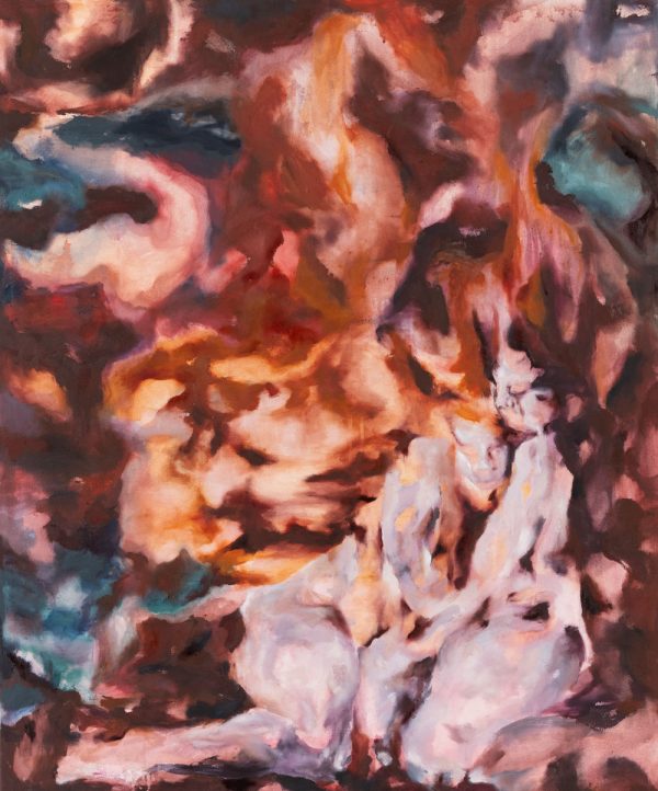 Courtney McClelland, Women on Pink, oil and acrylic semi-abstract painting