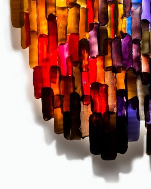 Brett Anthony Moore, The Kundalini Heart, Acrylic paint skins with LED light fixture.