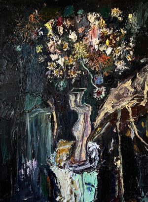 Mitchell Cheesman, Night Stand, still-life oil painting