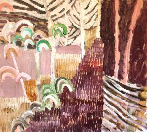 Mim Fluhrer, Illa Langi Track, semi-abstract oil painting