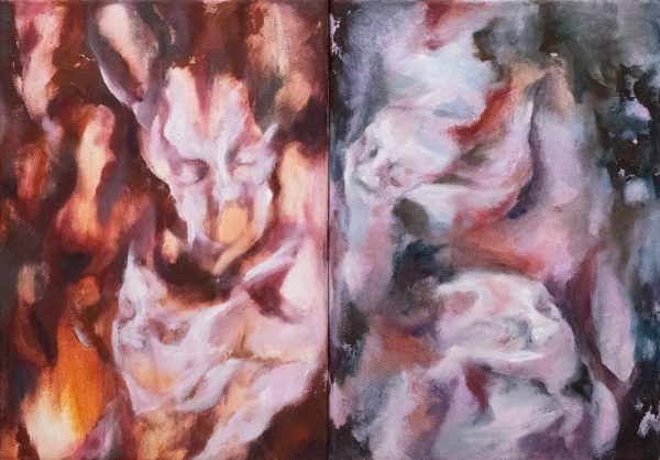 Courtney McClelland, Butterfly Diptych, abstract acrylic and oil painting