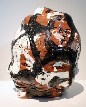 Naomi McCurdie, Can't You See I'm on the Phone?, ceramic sculpture