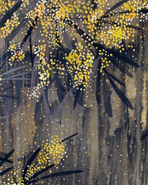 Ingrid Daniell, Wattle Drifts Through Dreams, acrylic landscape painting