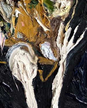 Mitchell Cheesman, Fish Lunch Skeleton Herbs, impasto still life oil painting